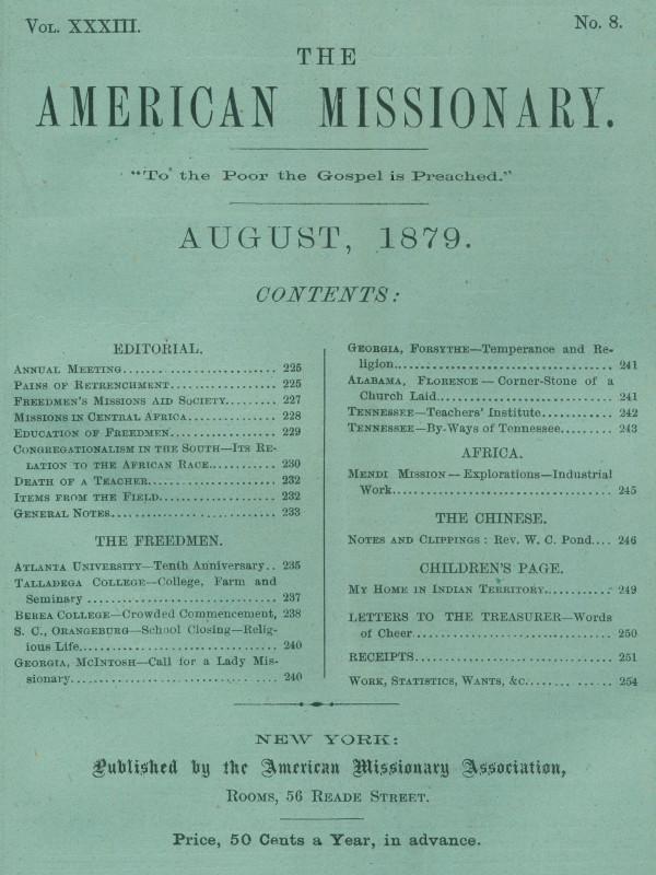 The American Missionary — Volume 33, No. 08, August, 1879