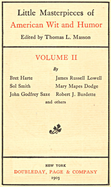 Little Masterpieces of American Wit and Humor, Volume II