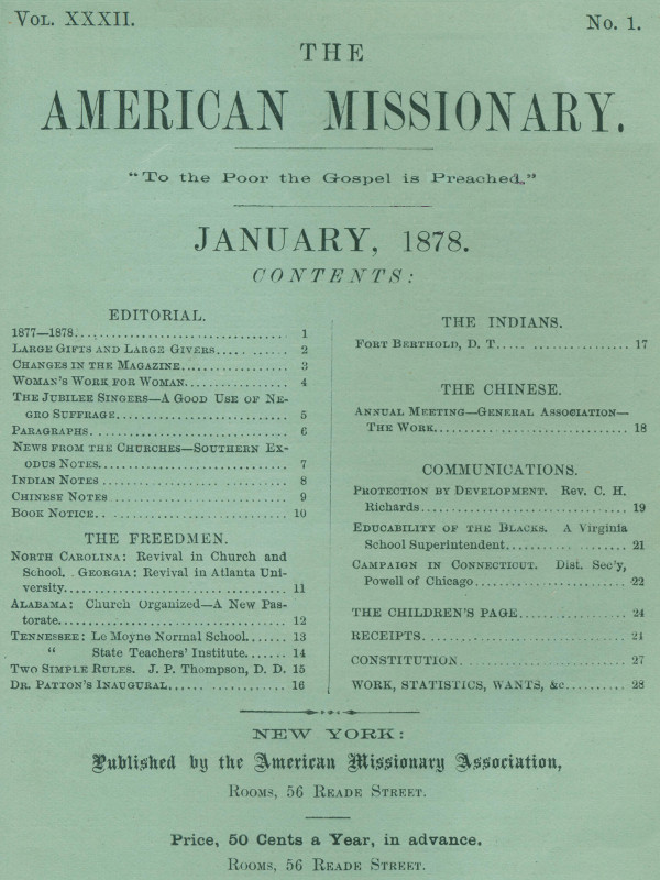 The American Missionary — Volume 32, No. 01, January, 1878