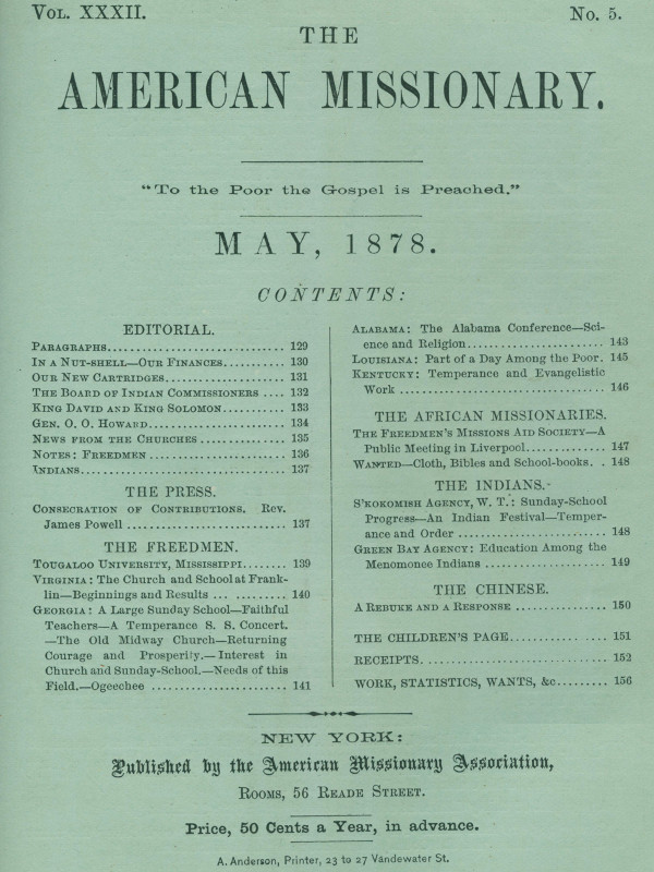 The American Missionary — Volume 32, No. 05, May, 1878