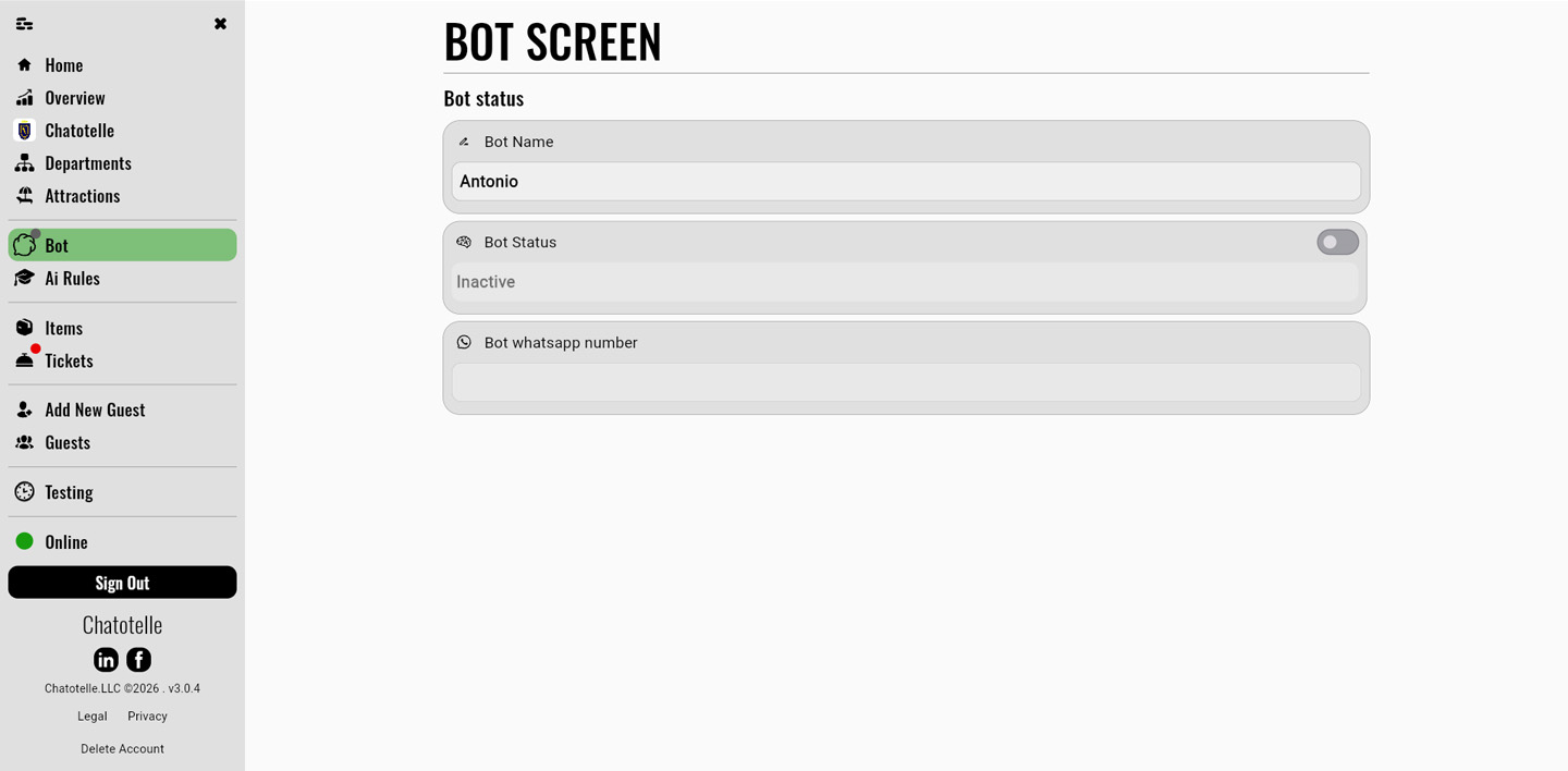 Bot Control Panel screenshot