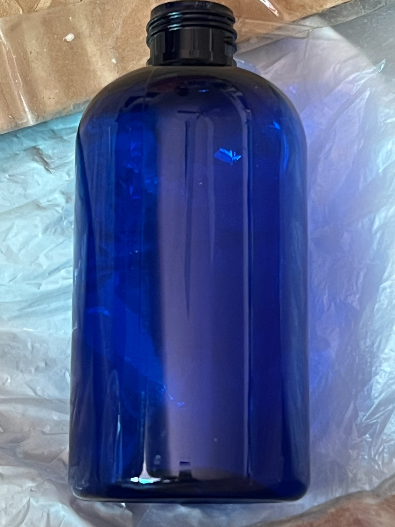 219 Cobalt Blue 8 oz / 240 mL PET Boston Round Bottles – New – No Caps