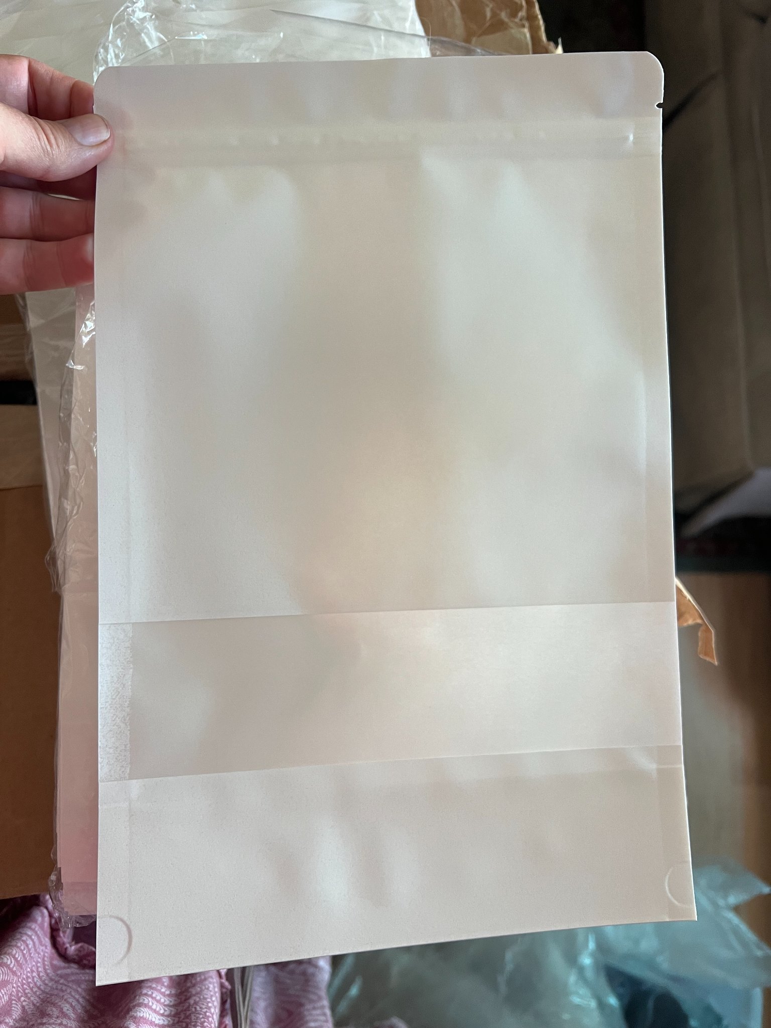 47 White Kraft Stand-Up Pouches with Window – 8" x 12" – Resealable Zipper
