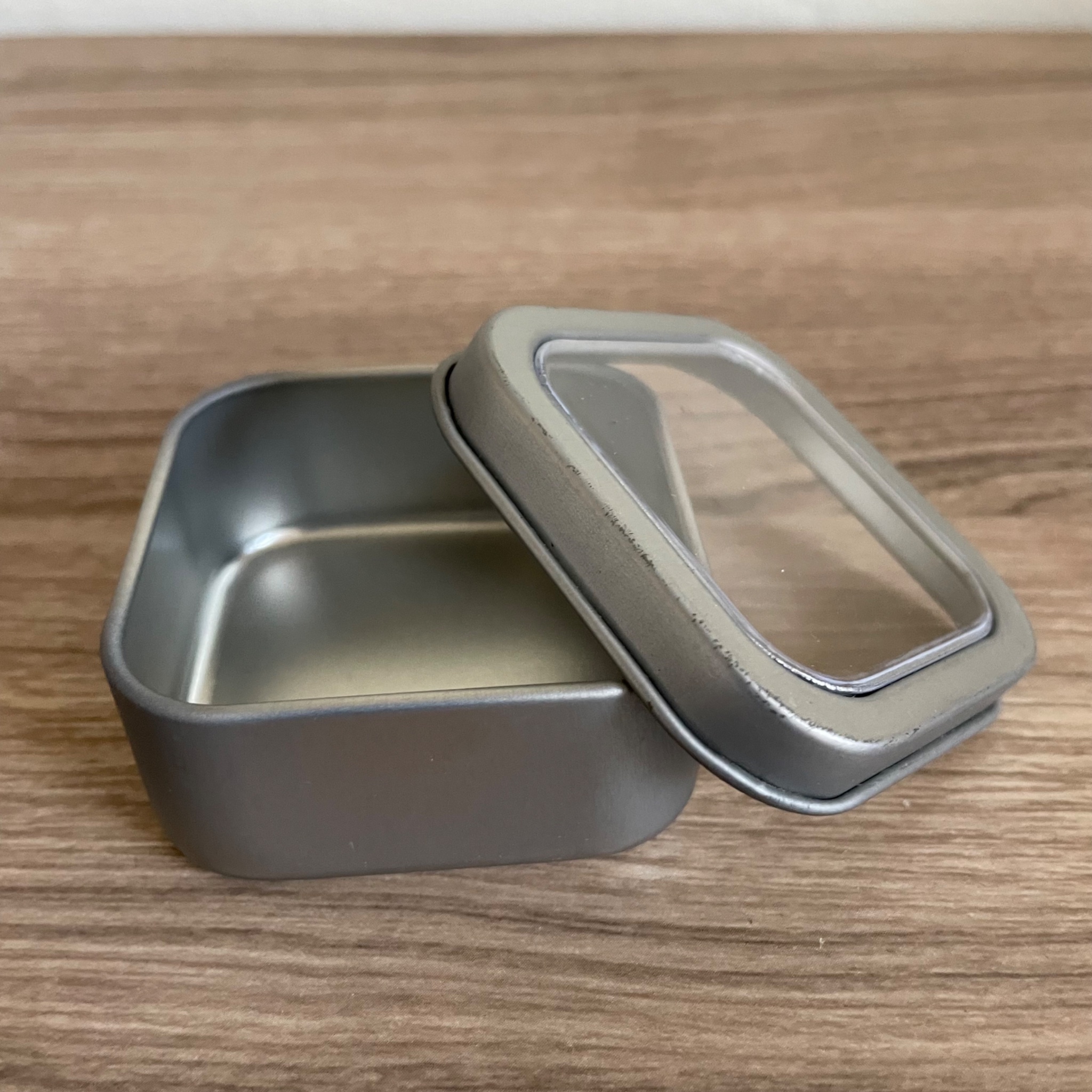 Silver square cube shallow window top tin container 2 oz preview 2