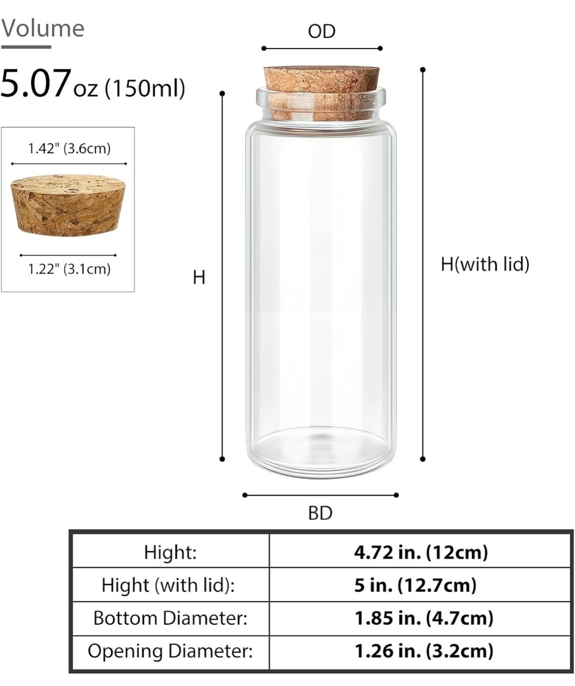 5 oz Glass Bottles with Cork Lid, Pack of 4 preview 4