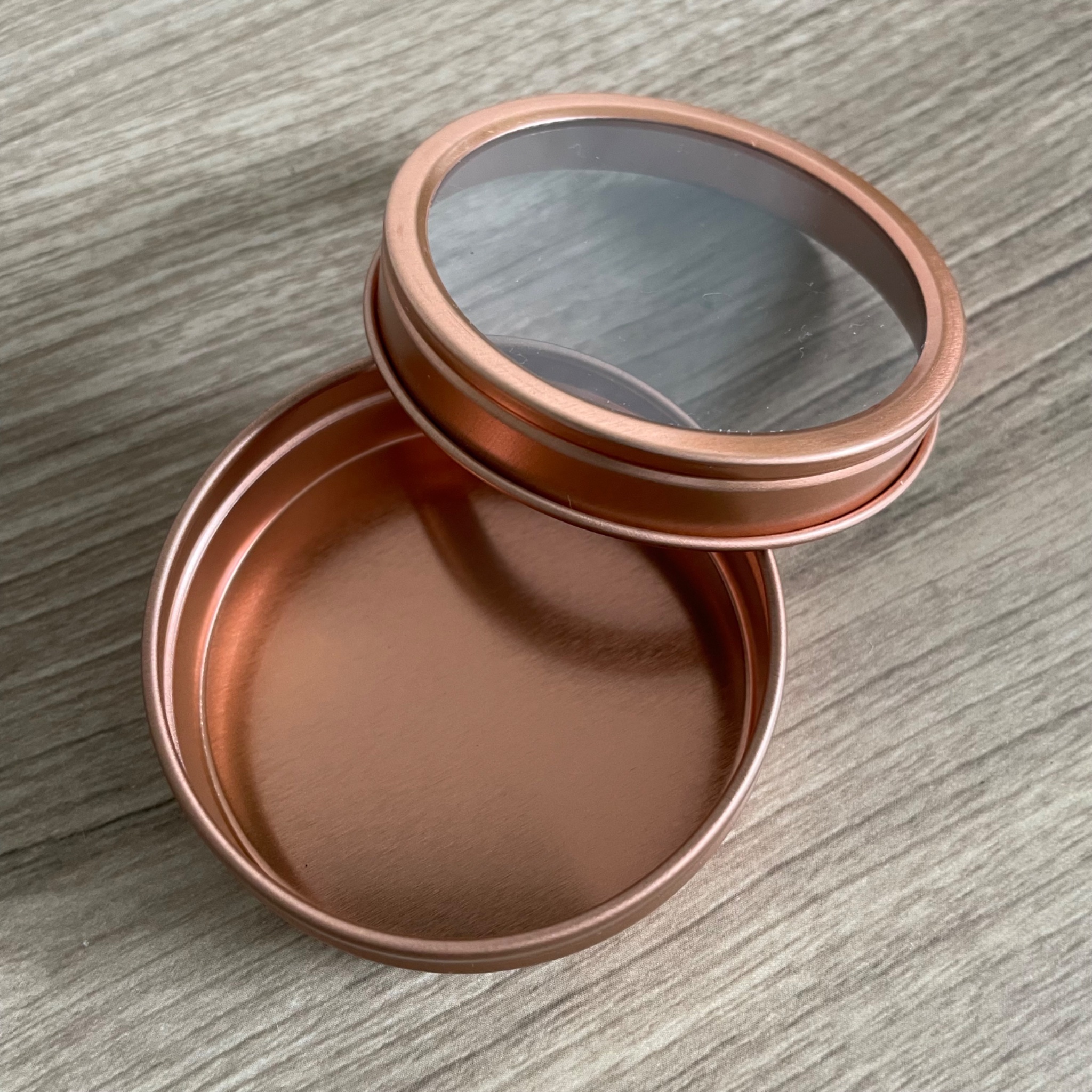 1 oz. Rose Gold shallow Round Window top Tins preview 2
