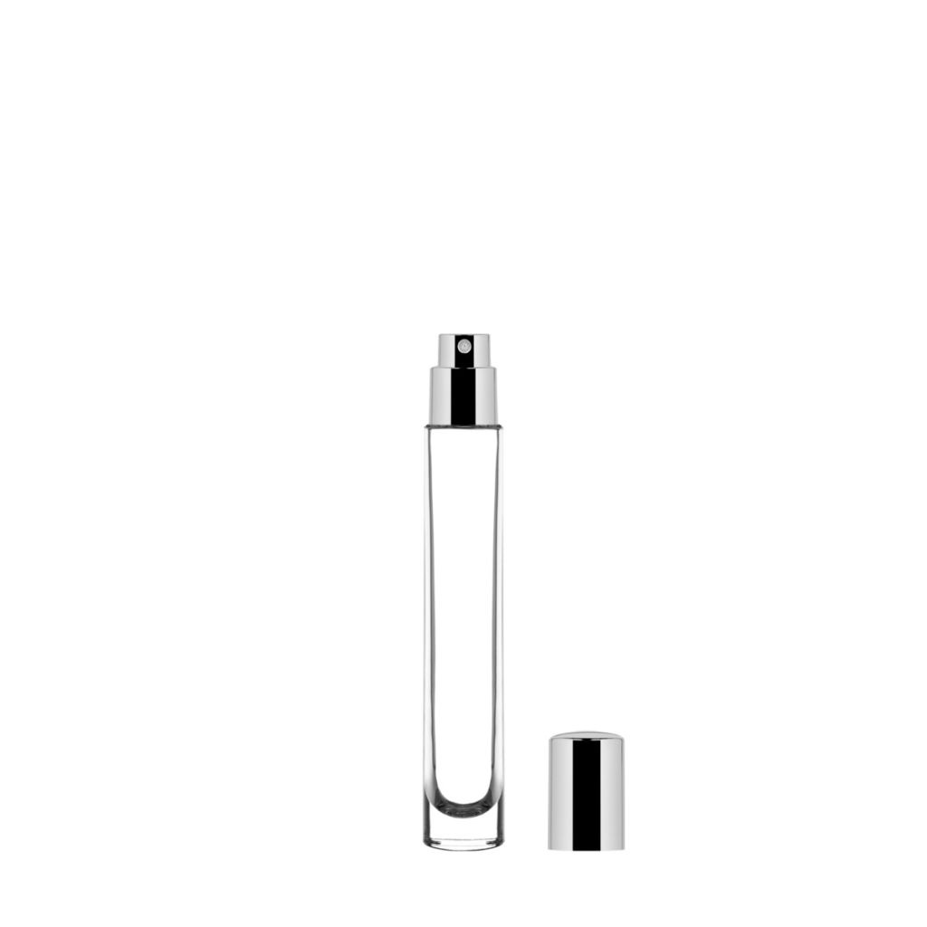 5x 10ml Cylindrical Perfume Bottles (Crimp Neck) + Atomizers, Collars & Caps