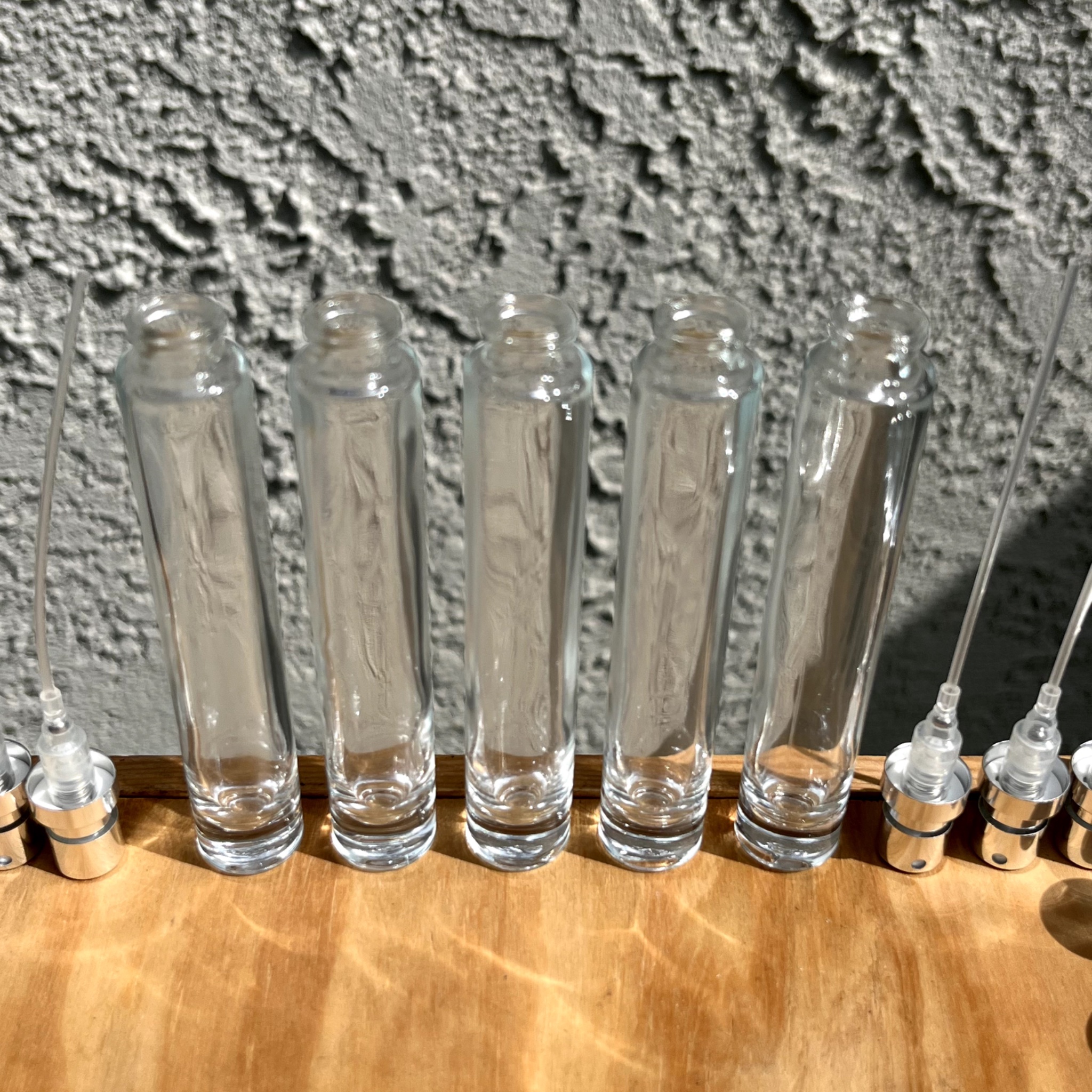 5x 10ml Cylindrical Perfume Bottles (Crimp Neck) + Atomizers, Collars & Caps preview 2