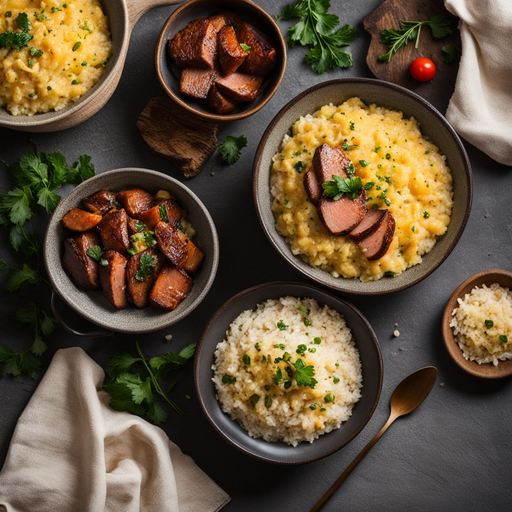 Riz crémeux aux steaks en cube