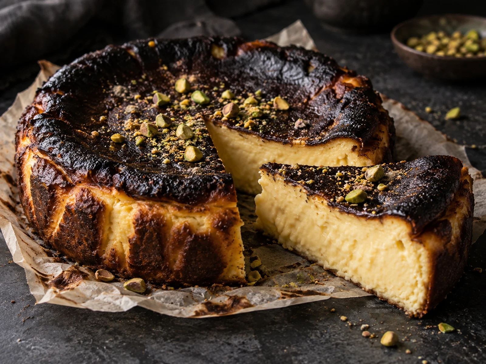 Antep Fıstıklı Kakuleli Glutensiz Bask Cheesecake