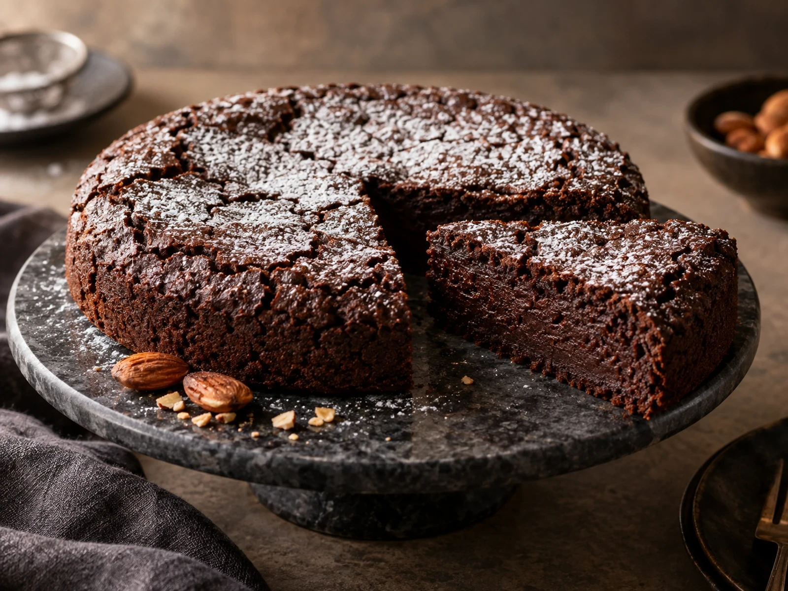 Badem Unlu Bitter Çikolatalı Torta Caprese