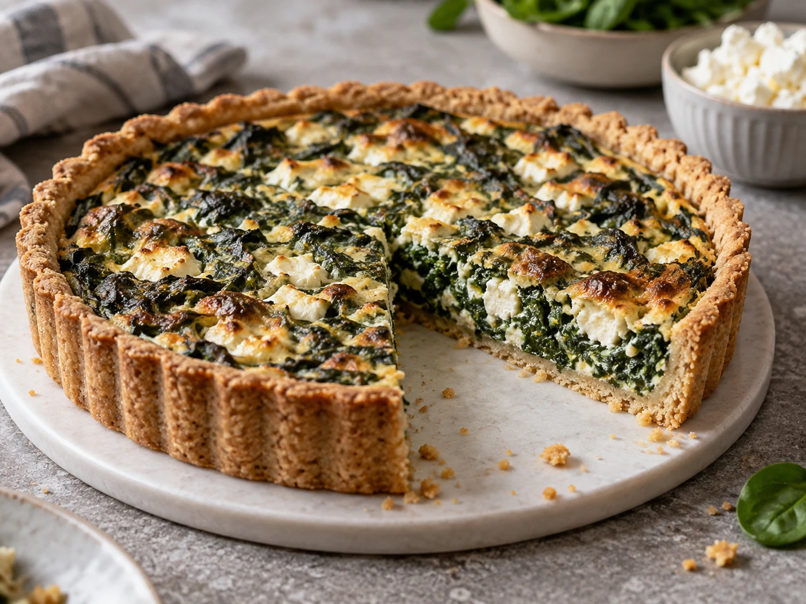 Badem Unlu Ispanaklı Beyaz Peynirli Tart