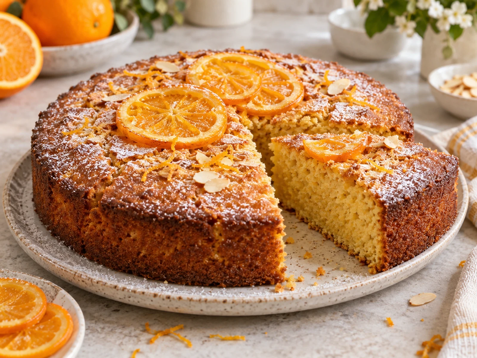 Badem Unlu Portakallı Polenta Keki