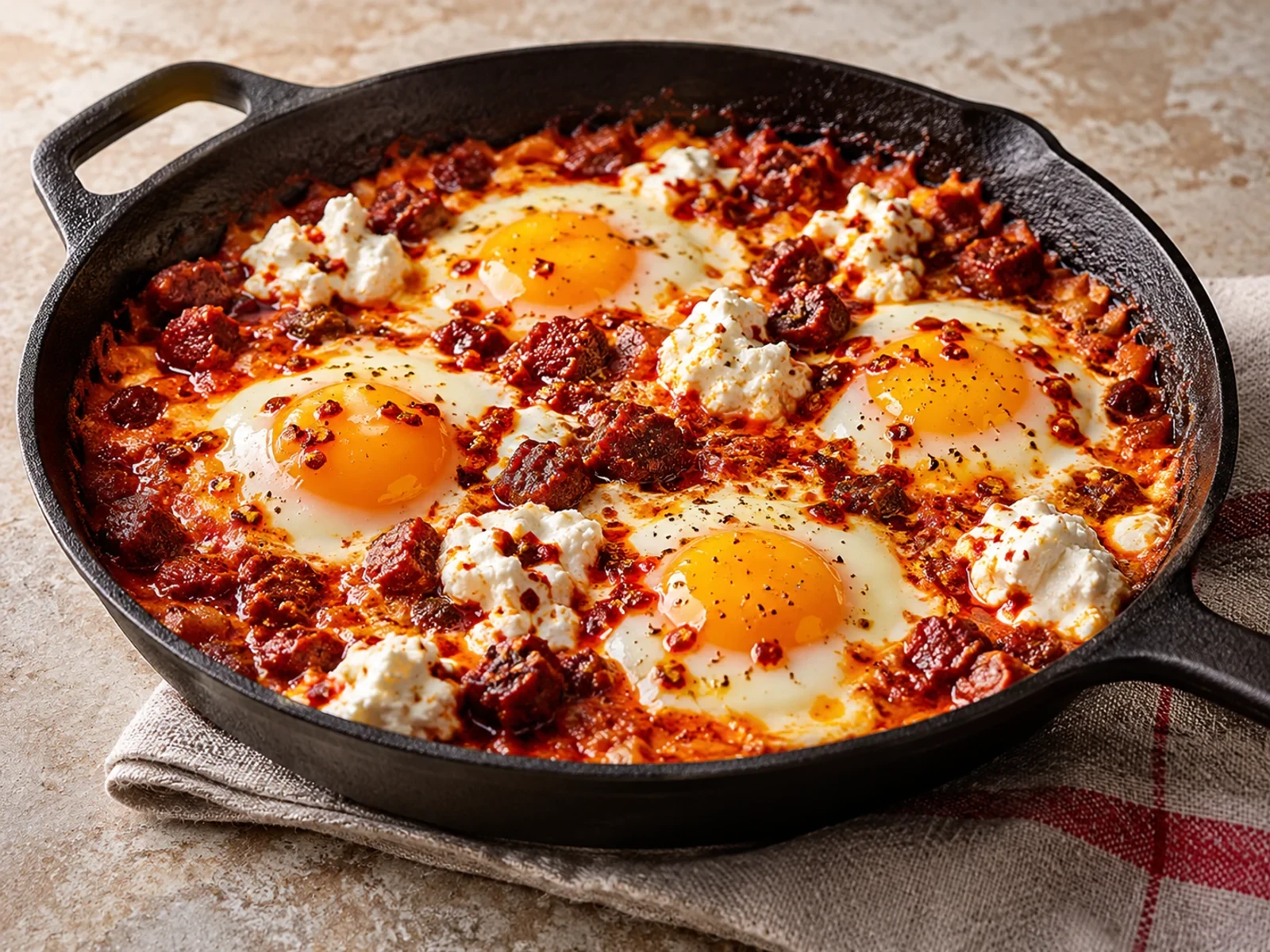Chorizolu Ricottalı Fırın Yumurta
