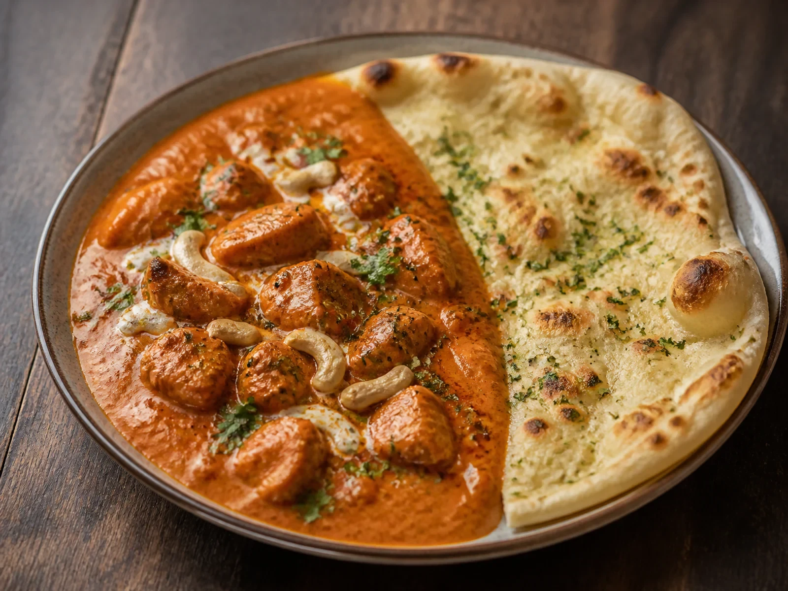 Ev Usulü Kaju Kremalı Butter Chicken (Murgh Makhani) bitmiş yemek görünümü
