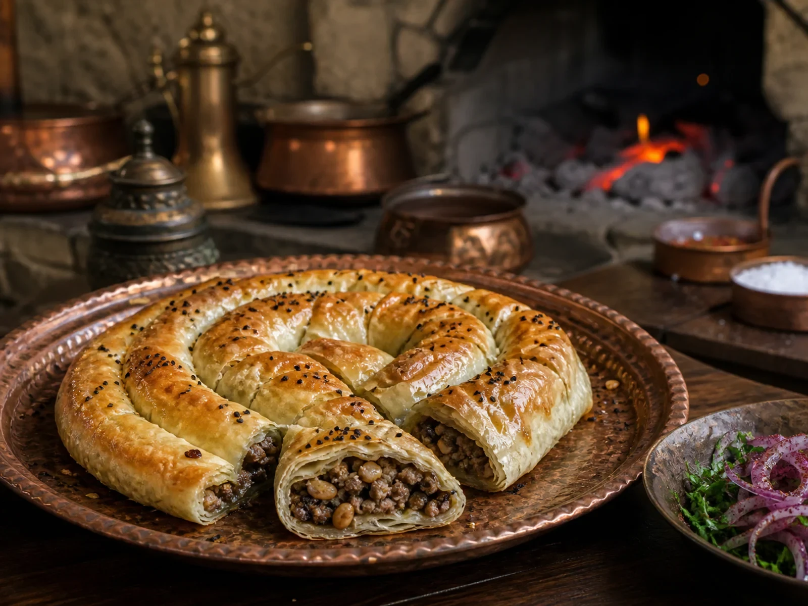 Ev Usulü Kıymalı ve Kuş Üzümlü Sarıyer Kol Böreği