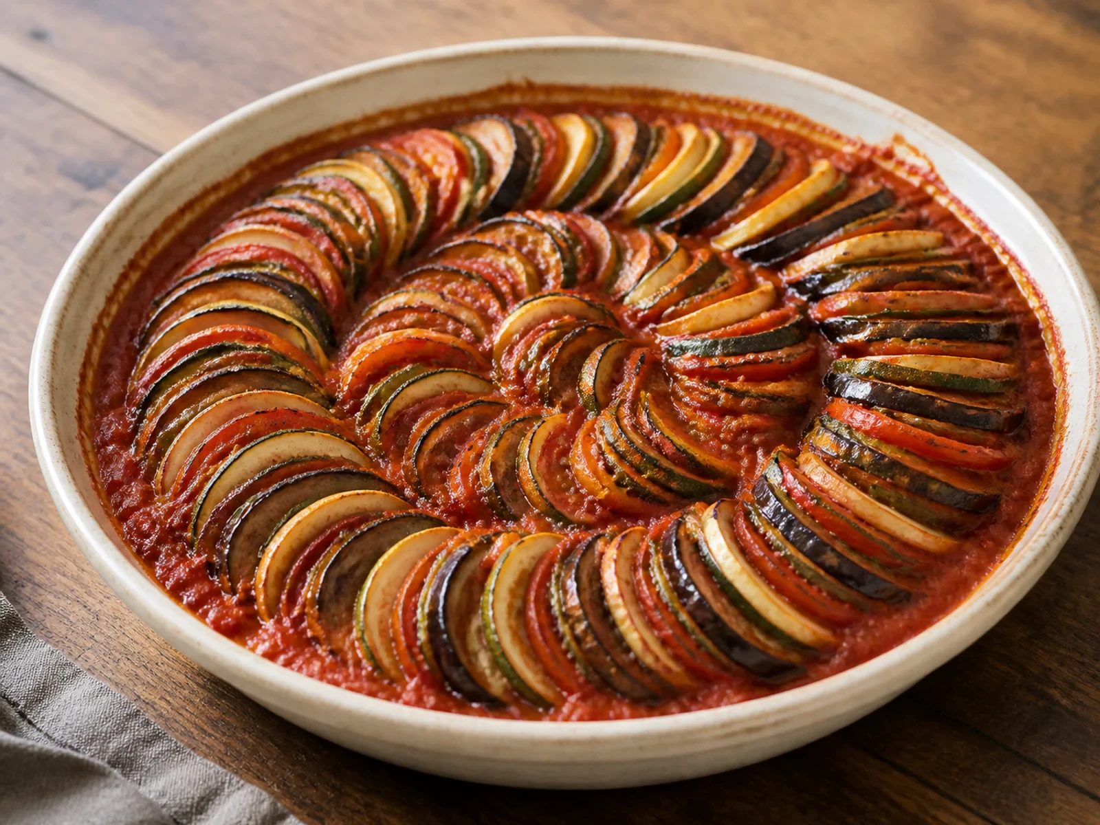 Ratatouille Filmindeki Confit Byaldi bitmiş yemek görünümü