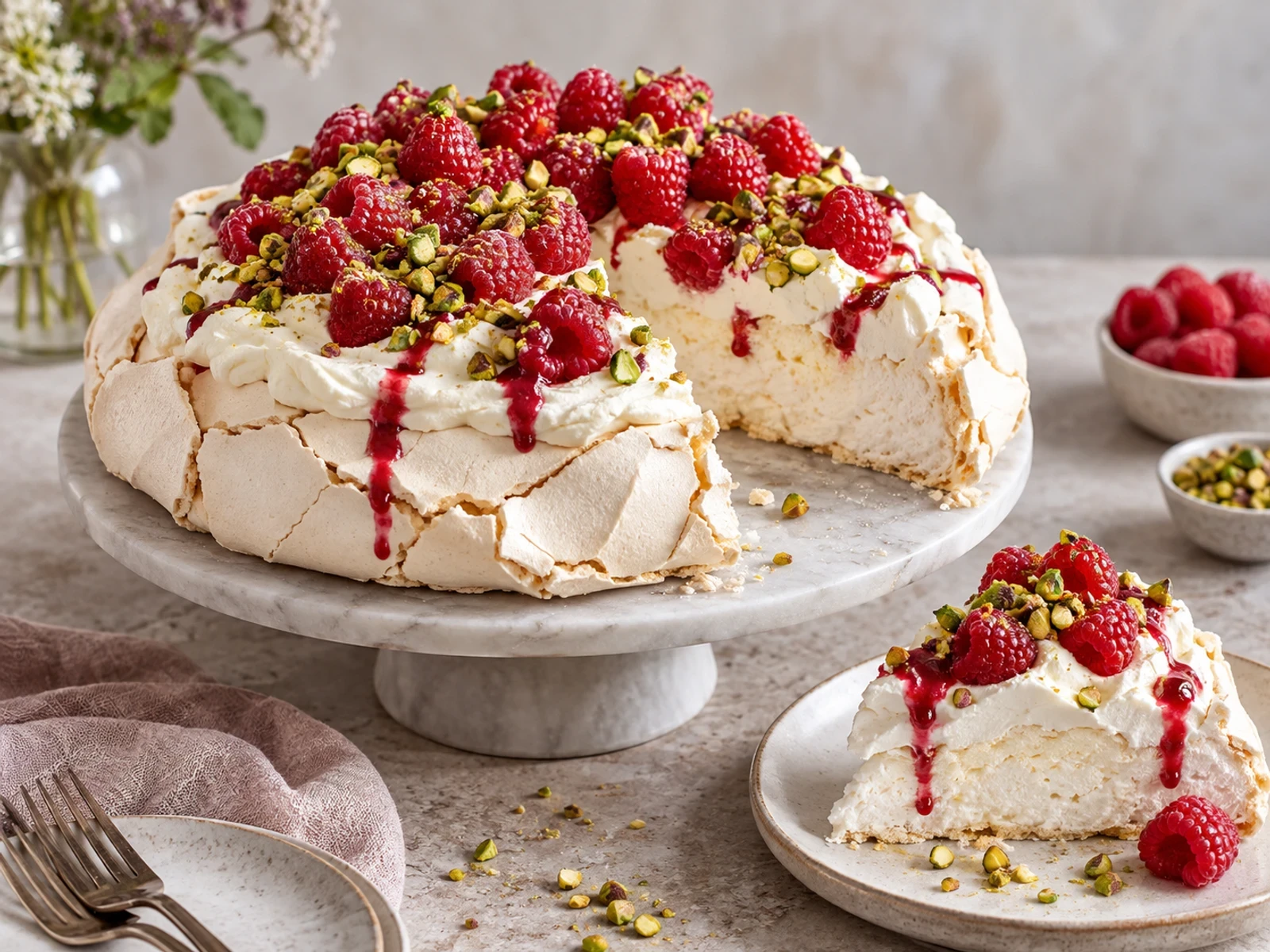 Frambuazlı Antep Fıstıklı Pavlova
