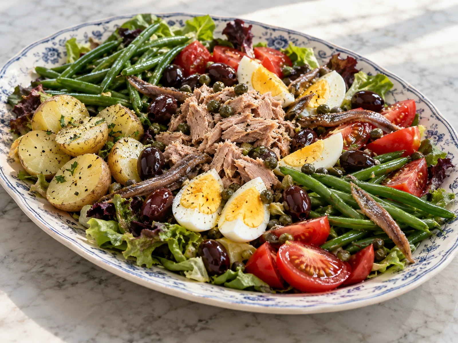 Fransız Niçoise Salatası bitmiş yemek görünümü