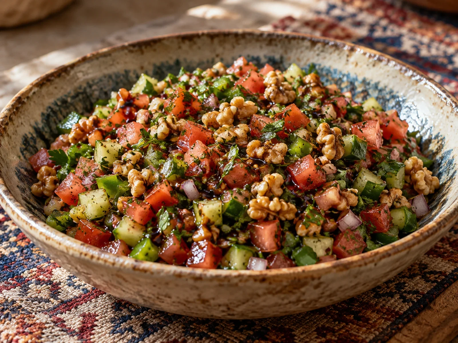 Ceviz ve nar ekşili ince doğranmış Gavurdağı salatası