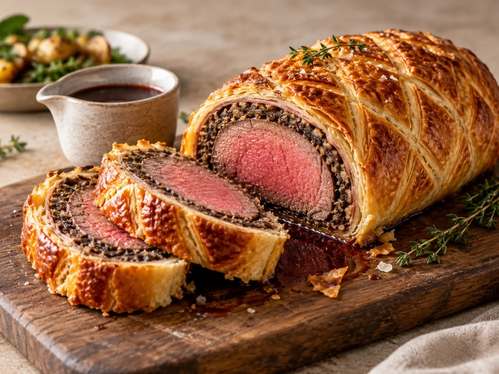 Geleneksel Beef Wellington bitmiş yemek görünümü