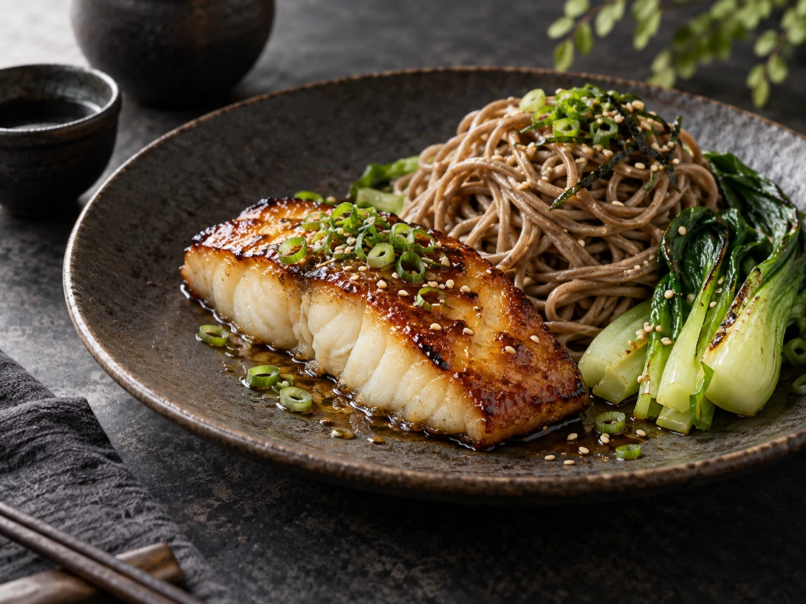 Glutensiz Miso Sırlı Morina ve Karabuğday Soba