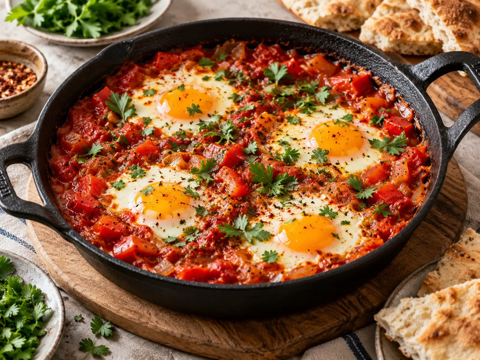 Klasik Shakshuka bitmiş yemek görünümü