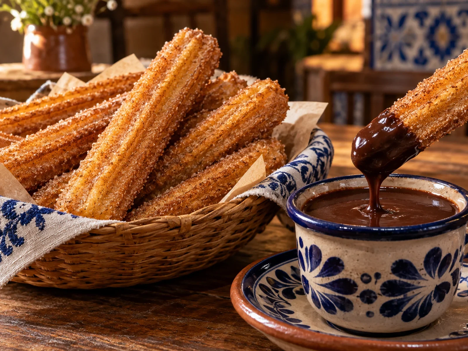 Meksika Usulü Çikolatalı Churros bitmiş yemek görünümü
