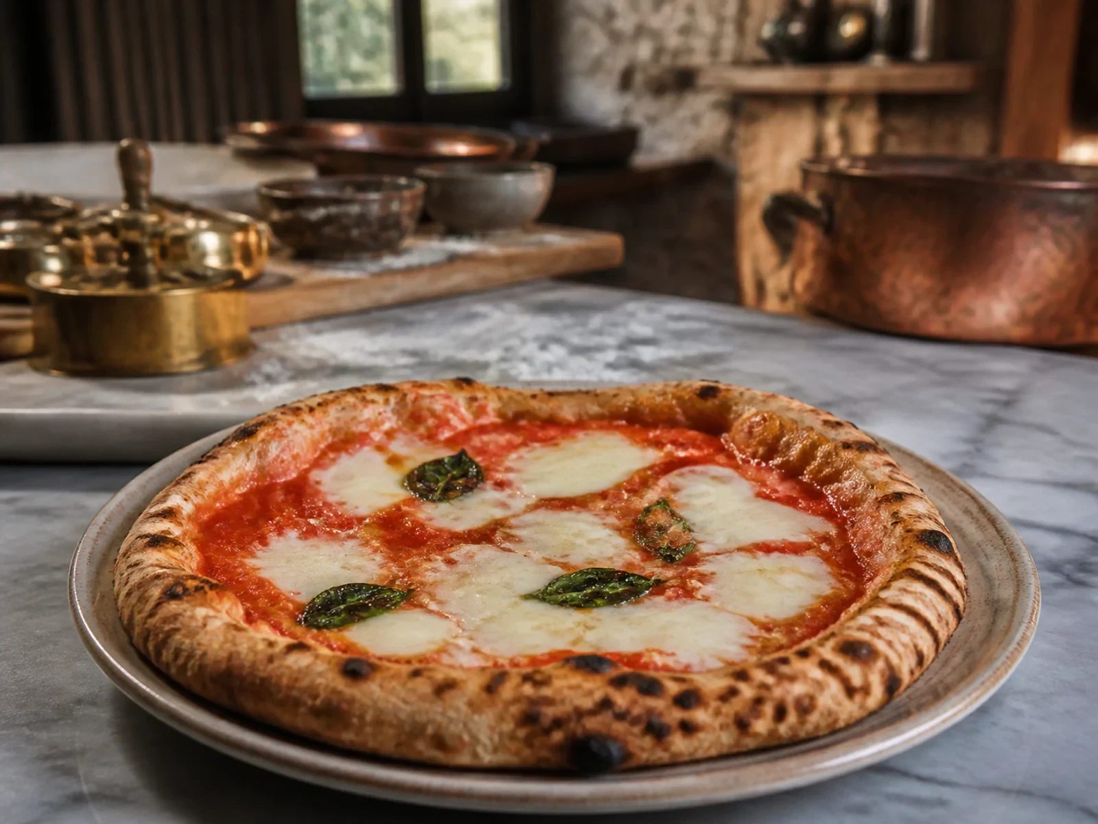Orijinal Taş Fırın İtalyan Pizza Margherita bitmiş yemek görünümü