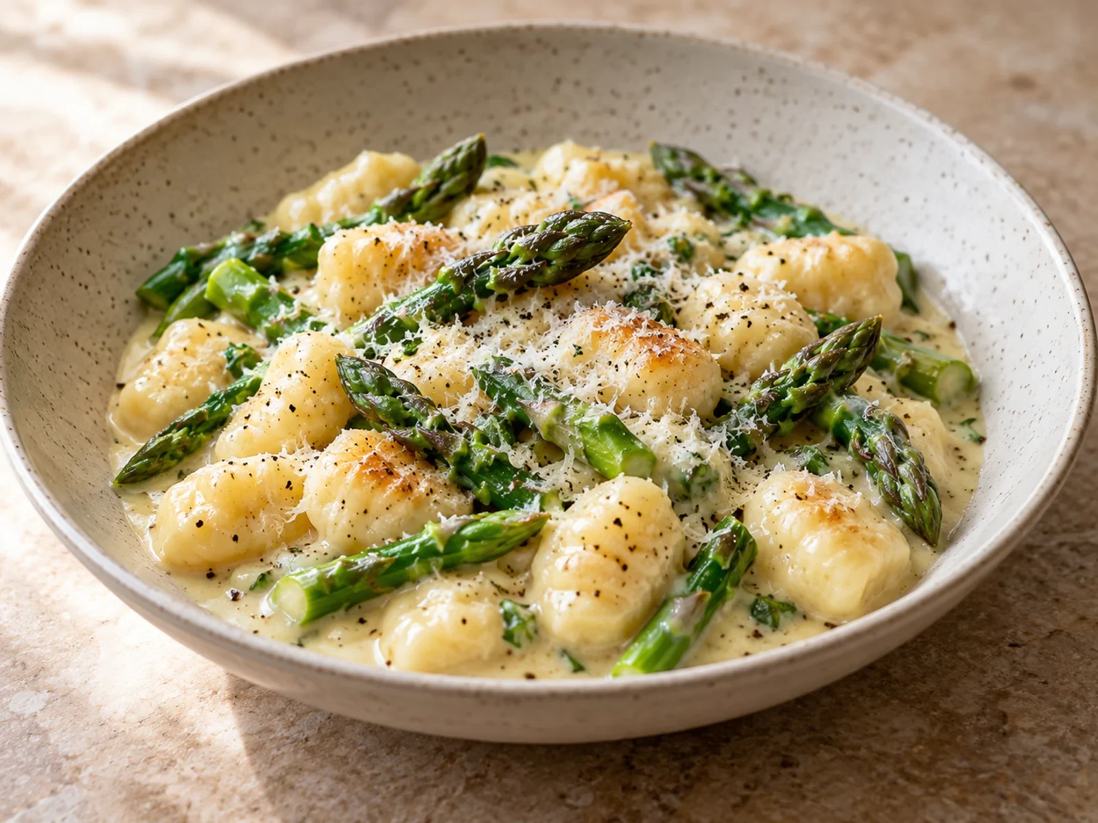Parmesan Soslu Kuşkonmazlı Patates Gnocchi