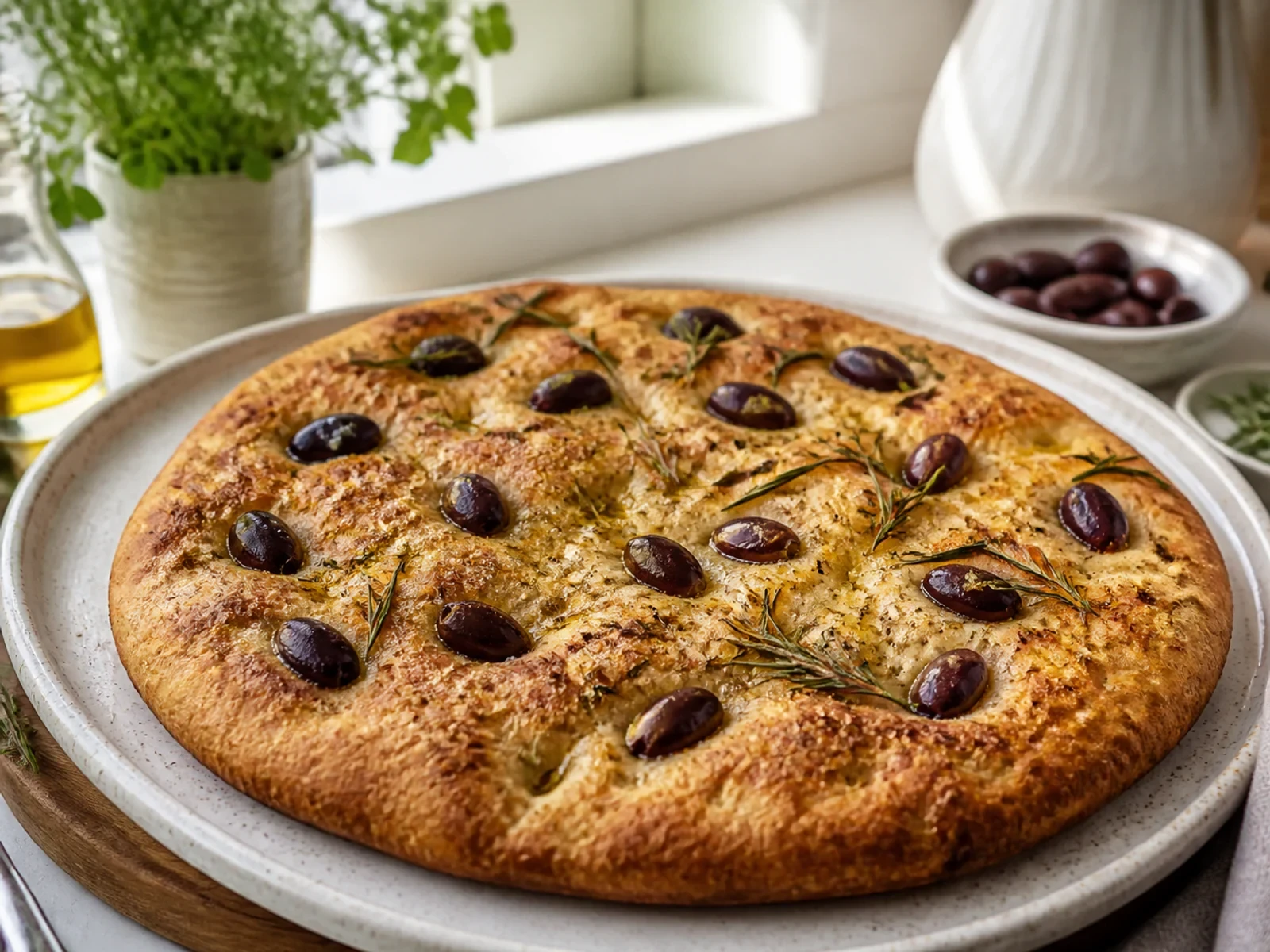 Psylliumlu Biberiyeli Zeytinli Glutensiz Focaccia