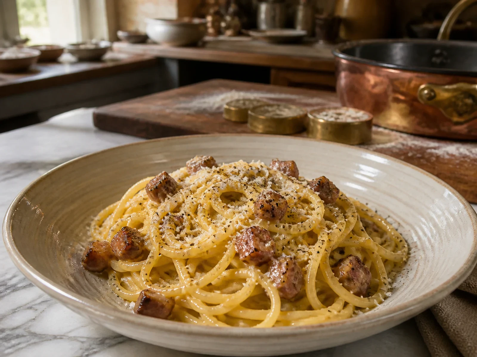 Orijinal Kremasız Roma Usulü Spagetti Carbonara