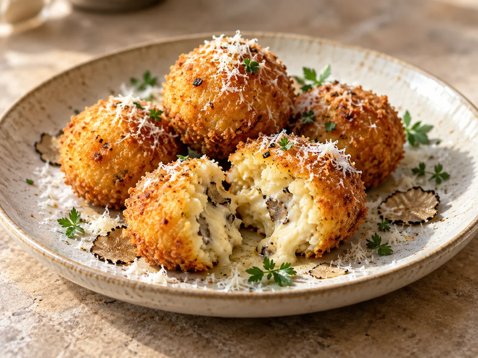 Trüflü Patates Kroket bitmiş yemek görünümü