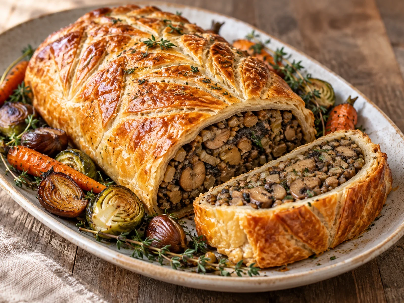 Vegan Kuruyemişli Wellington bitmiş yemek görünümü