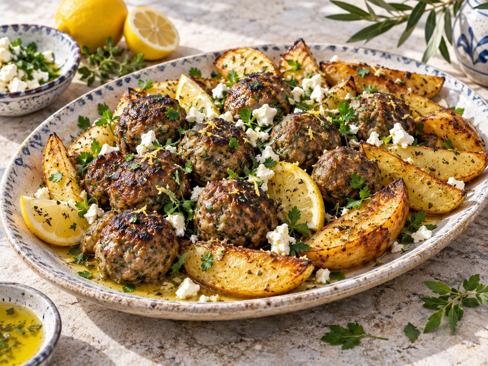Yunan Usulü Limonlu Köfte ve Fırın Patates
