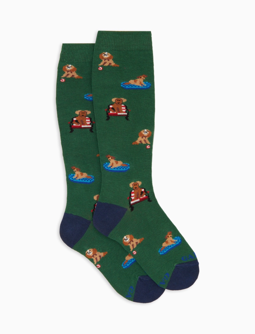 Calze lunghe cotone verde fantasia cani - Image 1