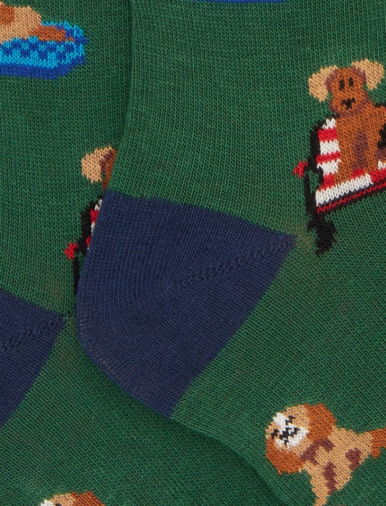 Calze lunghe cotone verde fantasia cani - Image 2