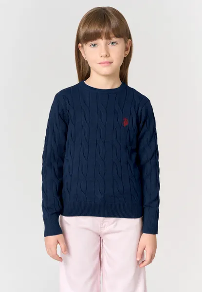 Maglione girocollo a trecce in misto cotone