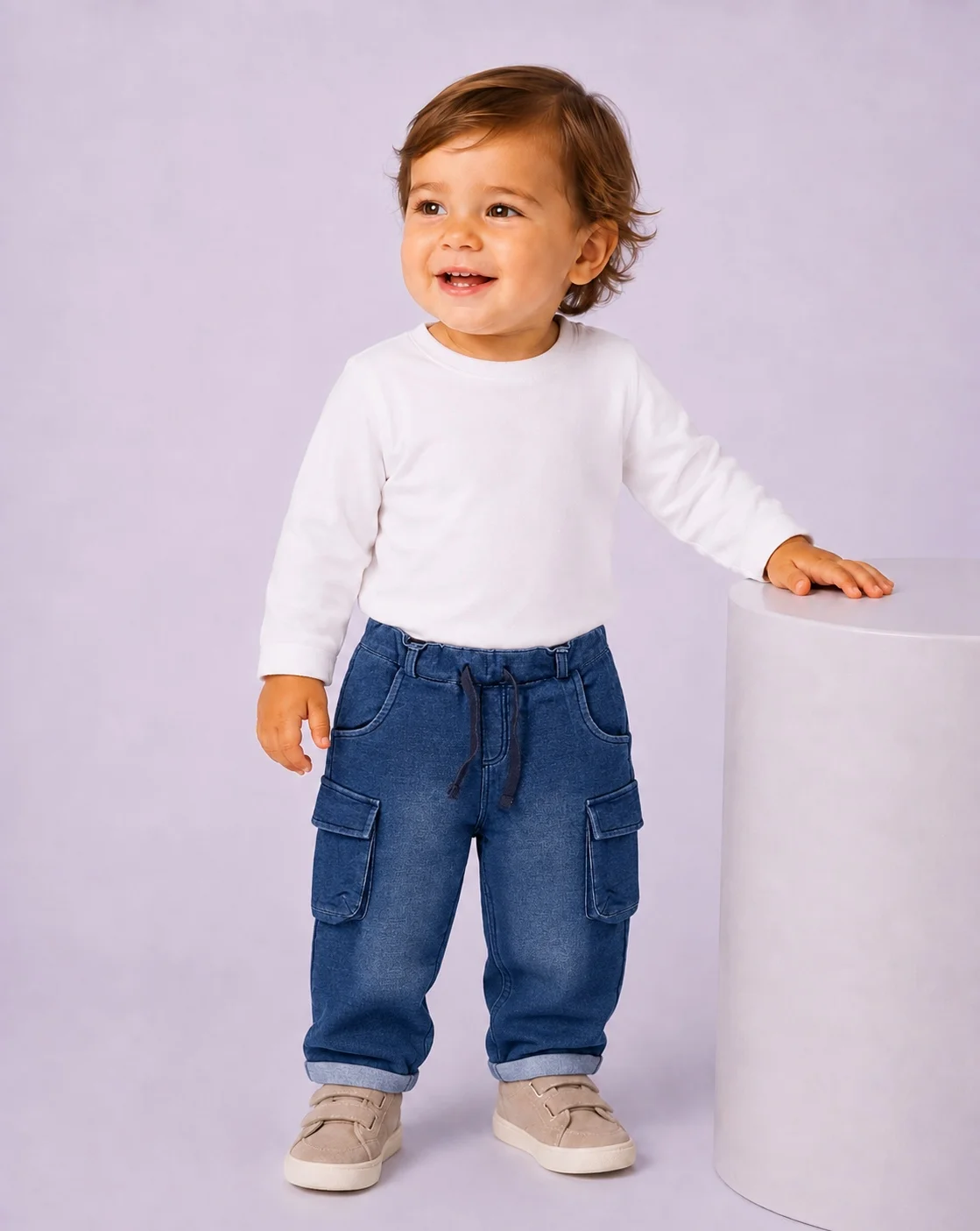 Pantalone in felpa effetto denim con tasconi - Image 2