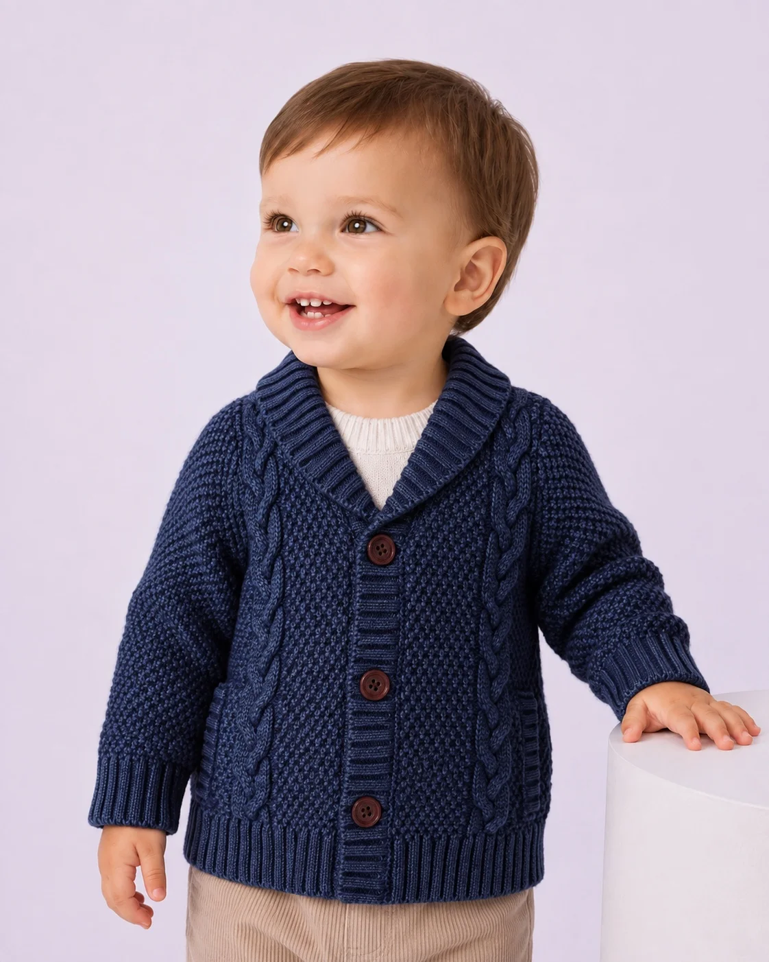Cardigan con collo a scialle e trecce - Immagine 2