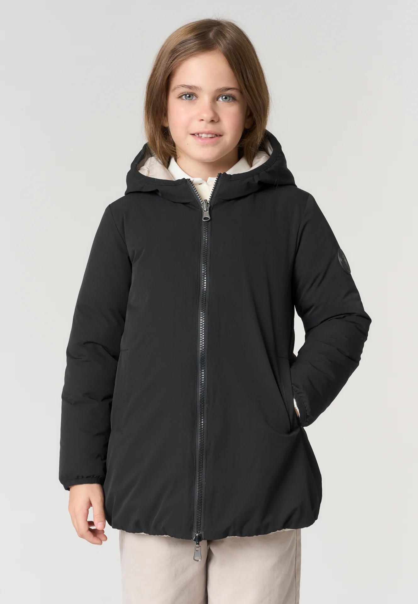 Giacca lunga reversibile con cappuccio e full zip - Immagine 1