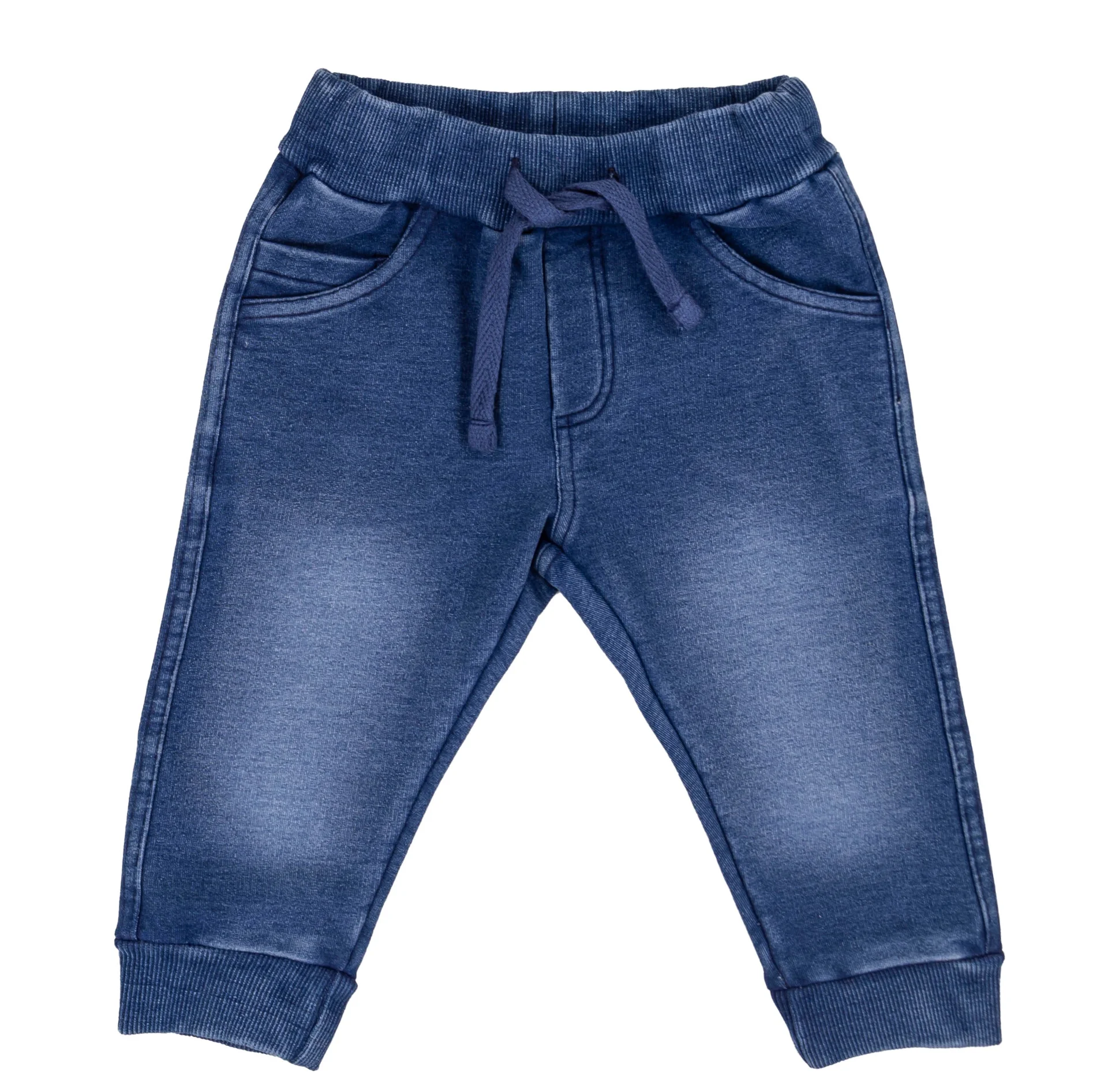 Pantalone in felpa effetto denim con coulisse - Immagine 1