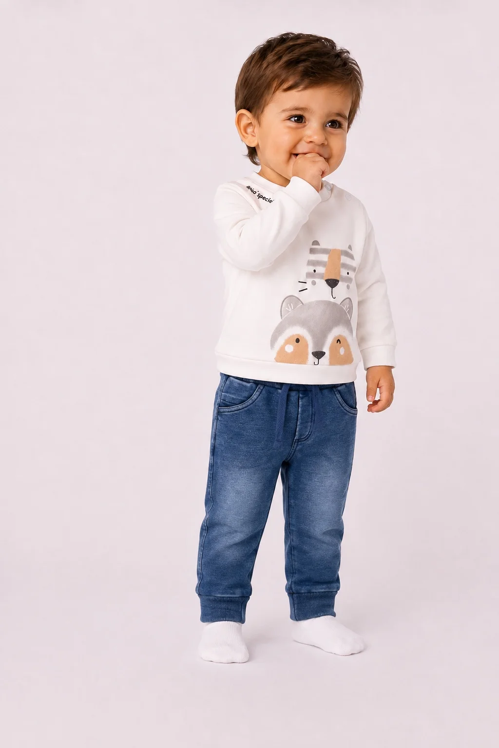 Pantalone in felpa effetto denim con coulisse - Immagine 2