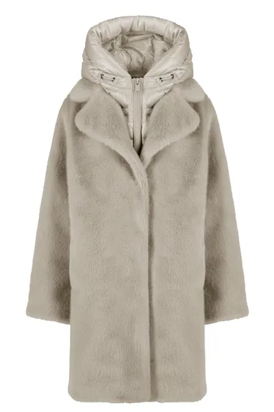 Cappotto lungo in ecopelliccia con cappuccio