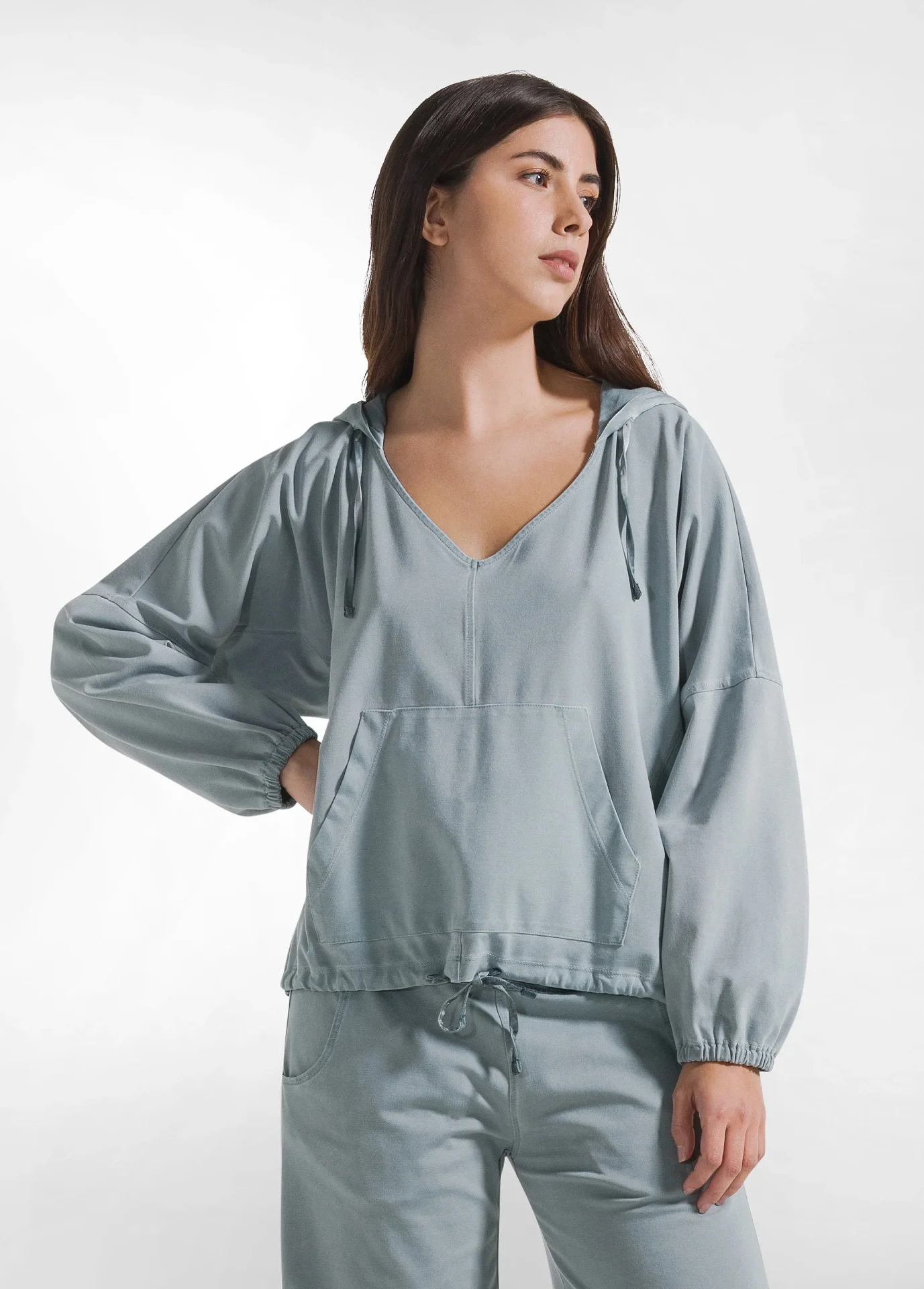 Felpa Con Cappuccio Con Dettagli In Satin Effetto - Immagine 1