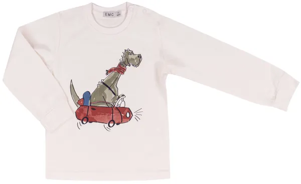 T-shirt a manica lunga con dinosauro in automobile