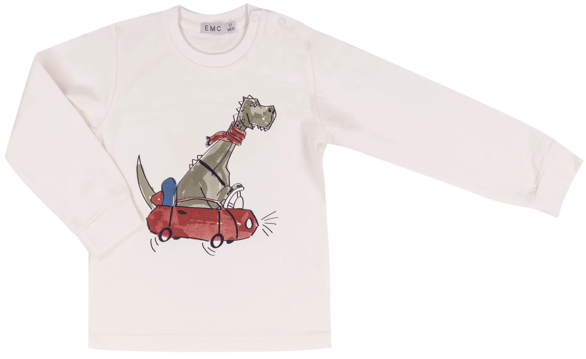 T-shirt a manica lunga con dinosauro in automobile - Immagine 1