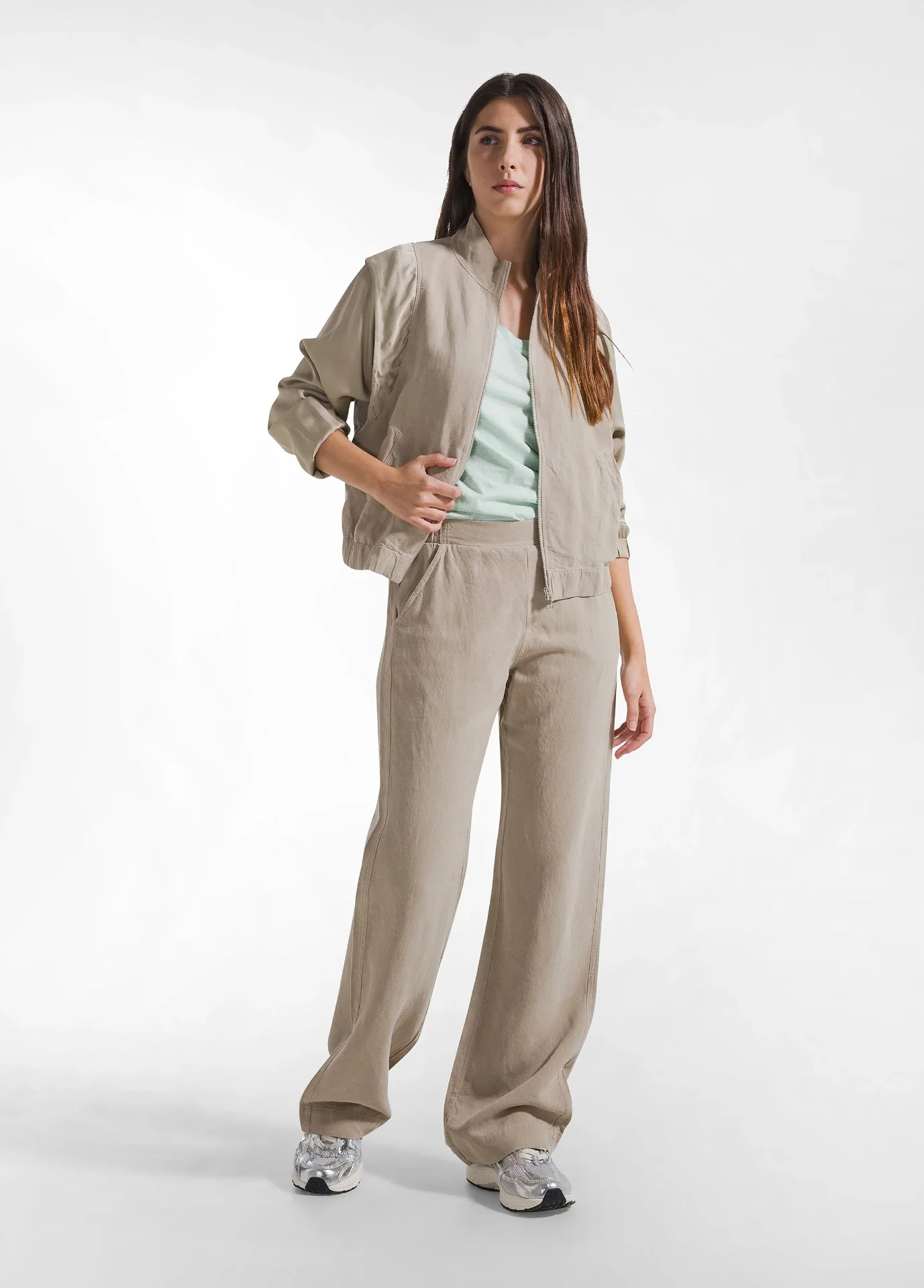 Pantaloni dritti in lino fiammato beige - Image 1