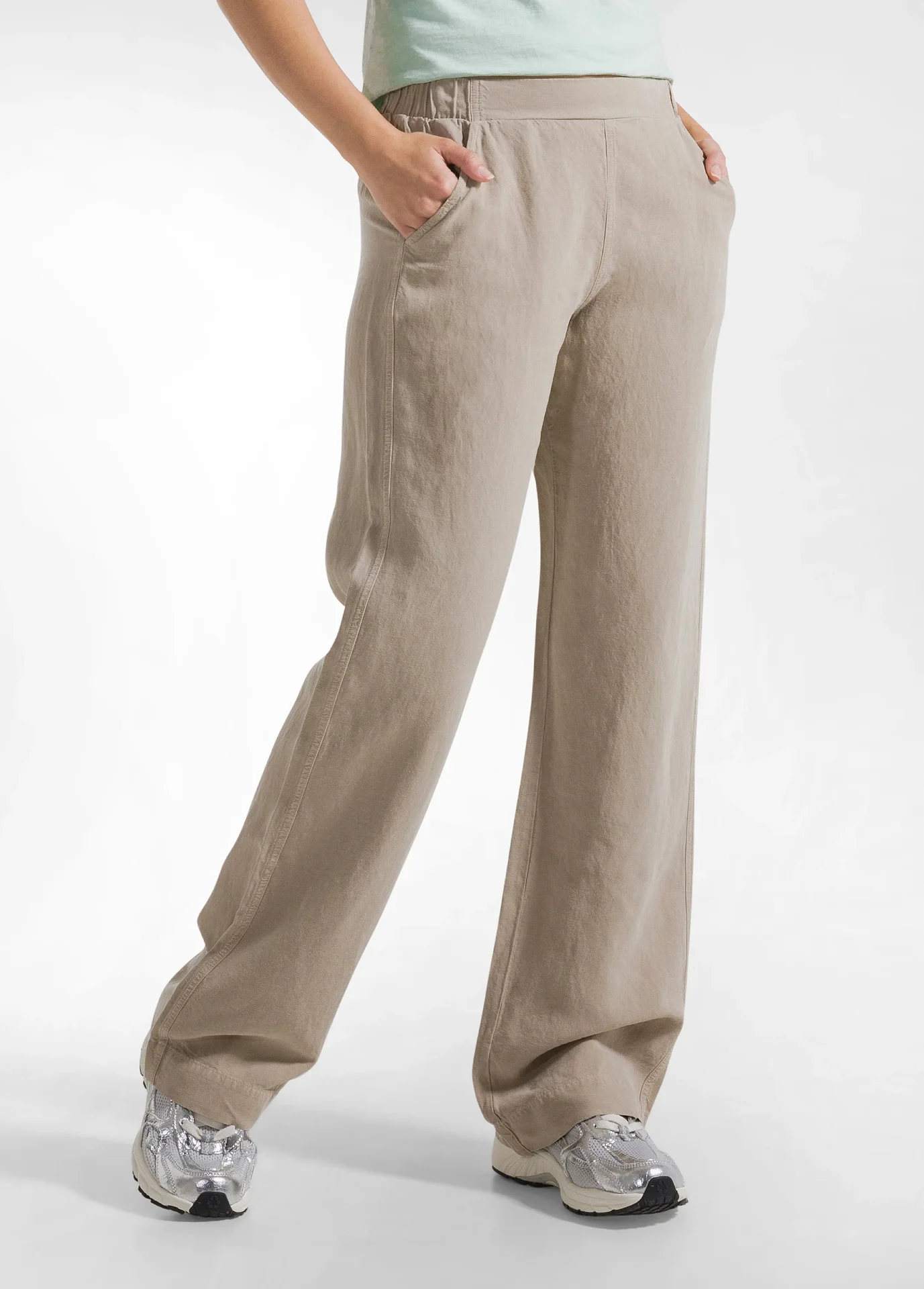 Pantaloni dritti in lino fiammato beige - Image 2