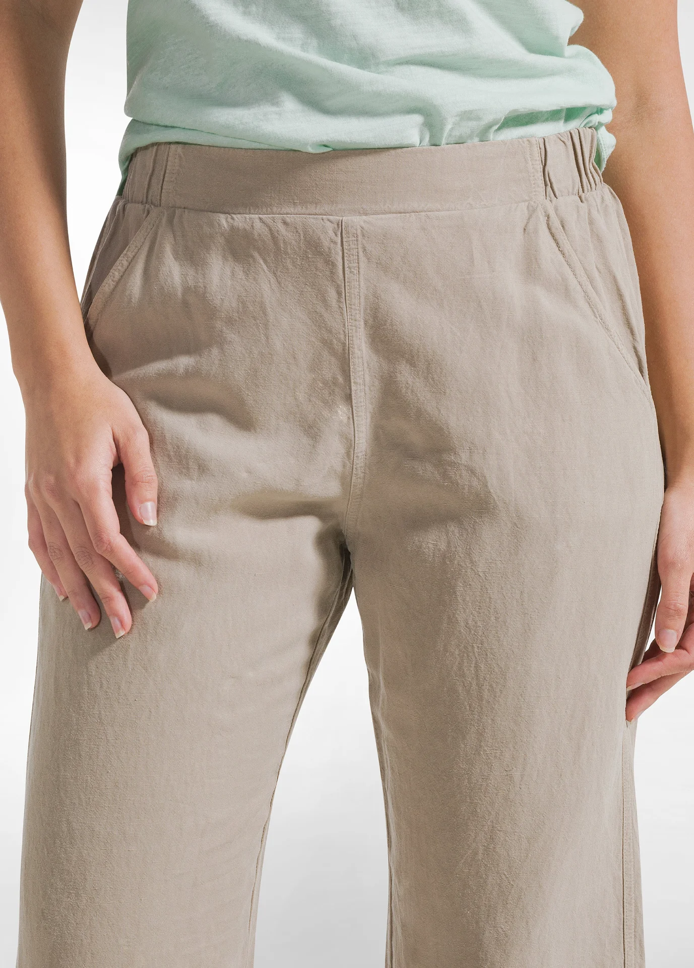 Pantaloni dritti in lino fiammato beige - Image 4